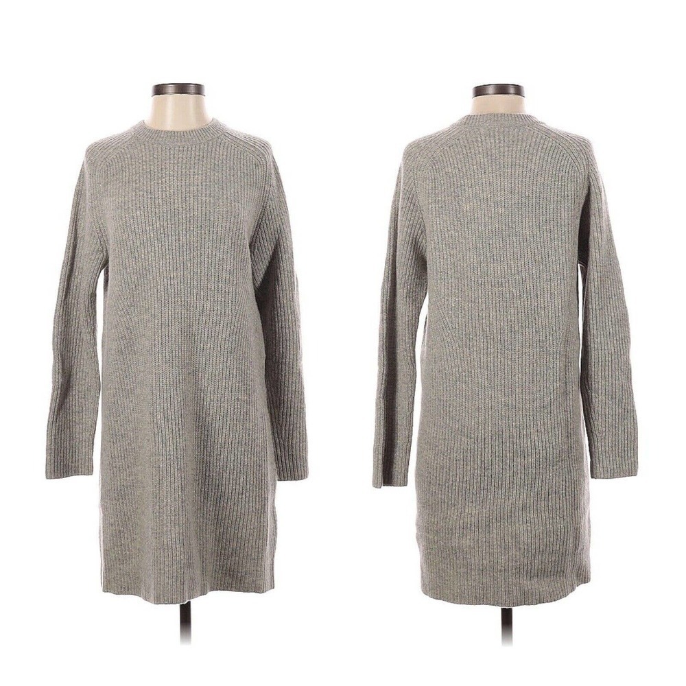 Ralph Lauren Merino Wool Cashmere Sweater Dress NWT Grey Ribbed Long Sleeve Crew